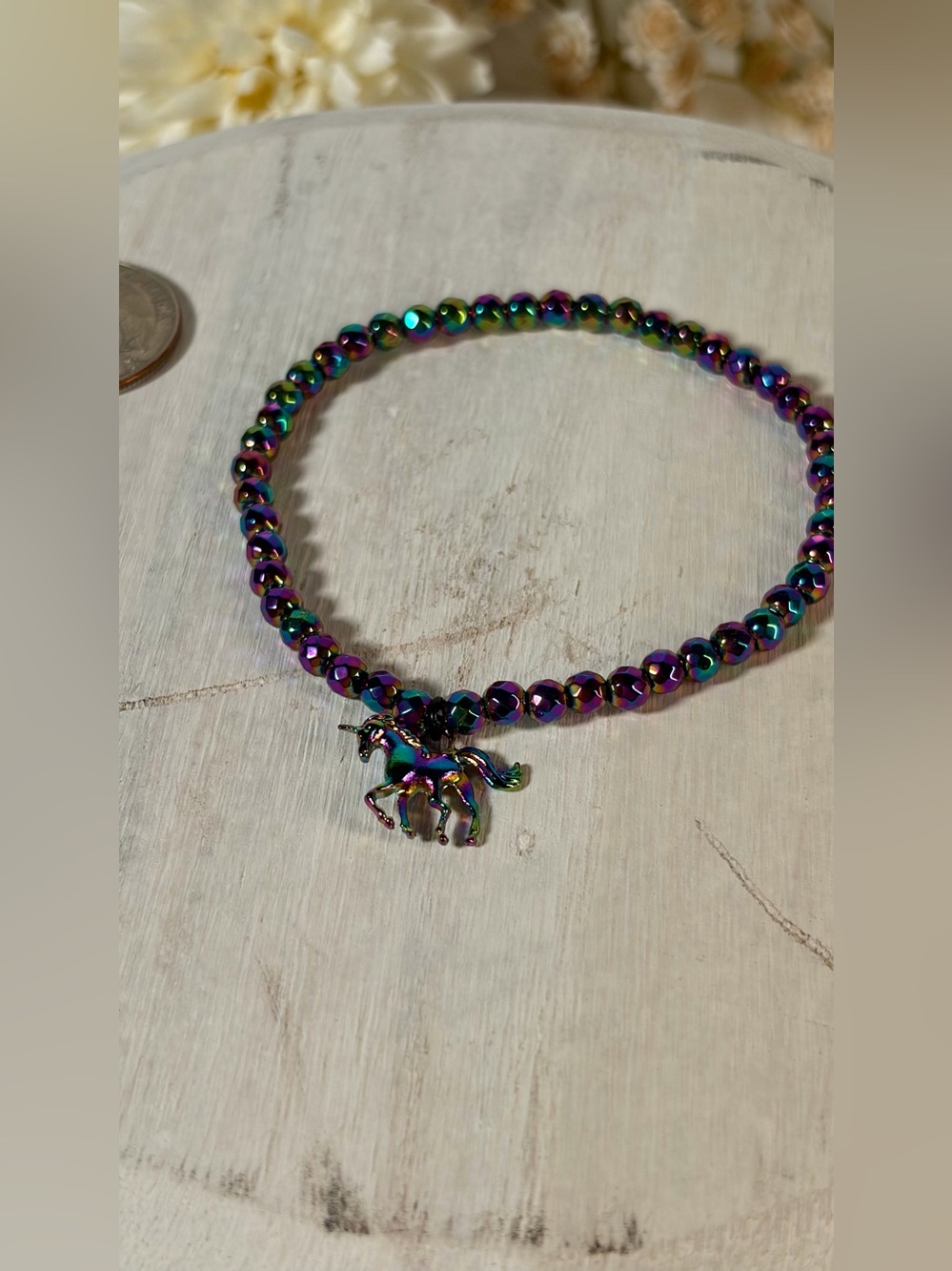Rainbow Hematite Unicorn Beaded Bracelet - Picture 10 of 12